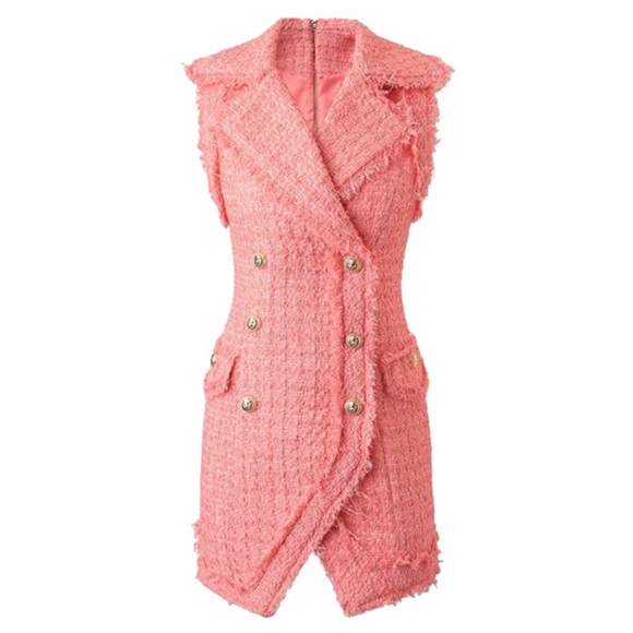 🛍 The Donnetti Coral Tweed Dress - Picture 2 of 7